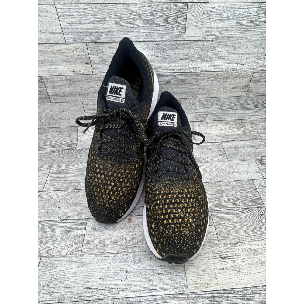 Nike Air Zoom Pegasus 35 Women 9.5 Running Shoes Black Metallic Gold 942855-007